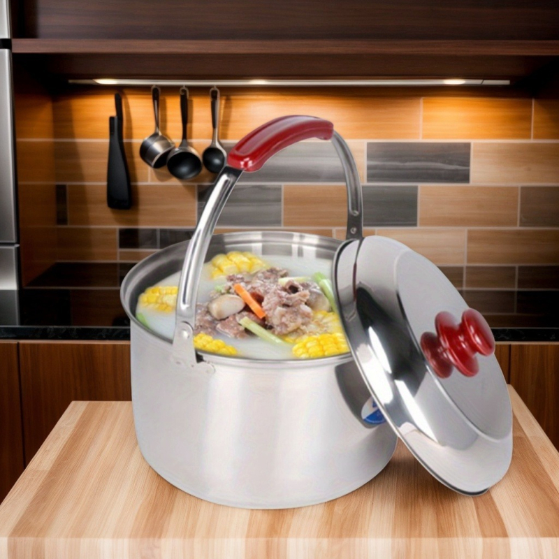 Oală din oțel inoxidabil pentru camping, cu mâner de ridicare, oală de gătit portabilă pentru exterior, capacitate 3,1–4 L