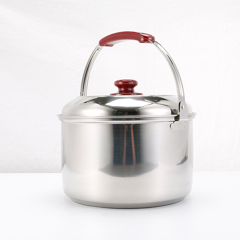 Oală din oțel inoxidabil pentru camping, cu mâner de ridicare, oală de gătit portabilă pentru exterior, capacitate 3,1–4 L