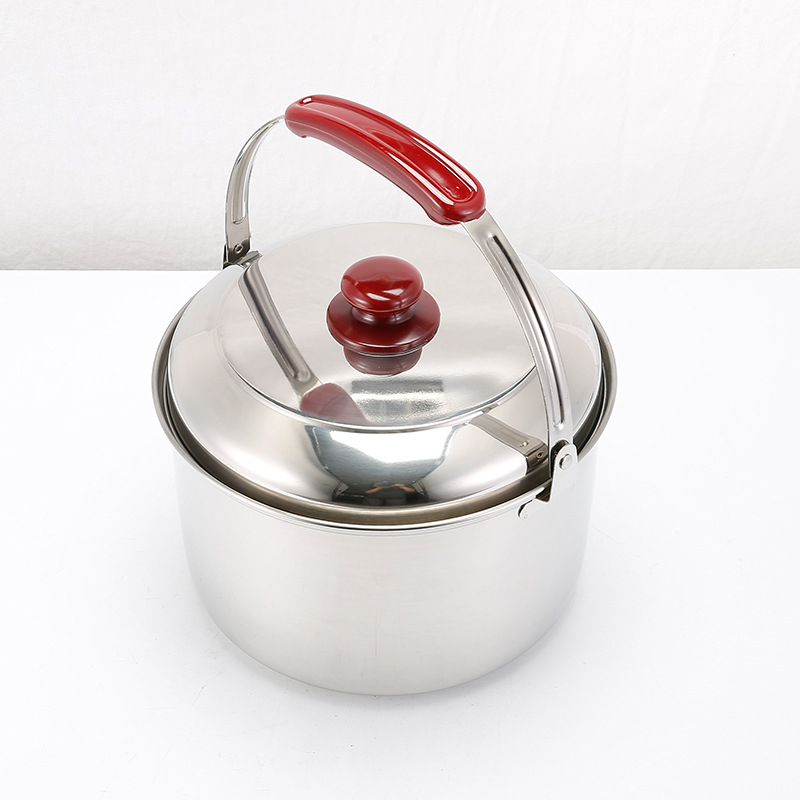 Oală din oțel inoxidabil pentru camping, cu mâner de ridicare, oală de gătit portabilă pentru exterior, capacitate 3,1–4 L