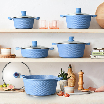 Set de 10 oale pentru supă din piatră Maifan, design marmorat, turnare die-casting