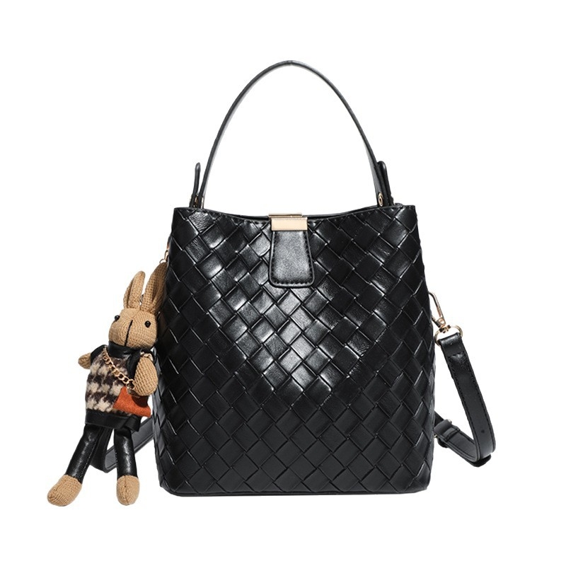 Teksturirana ženska bucket torba, srednje veličine, gradski stil, rame ili crossbody, tkan detalj