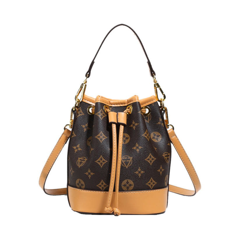 Kožna bucket torba s panelom slova, crossbody za žene, 2025 retro stil