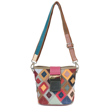 Nova ženska torba od prave kože — bucket torba s rombom i blok boja — prava koža — dugačak naramenica crossbody — europska i američka moda