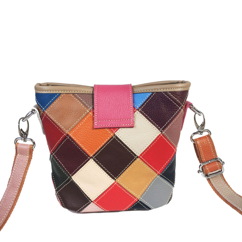 Nova ženska torba od prave kože — bucket torba s rombom i blok boja — prava koža — dugačak naramenica crossbody — europska i američka moda