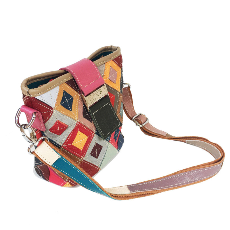 Nova ženska torba od prave kože — bucket torba s rombom i blok boja — prava koža — dugačak naramenica crossbody — europska i američka moda