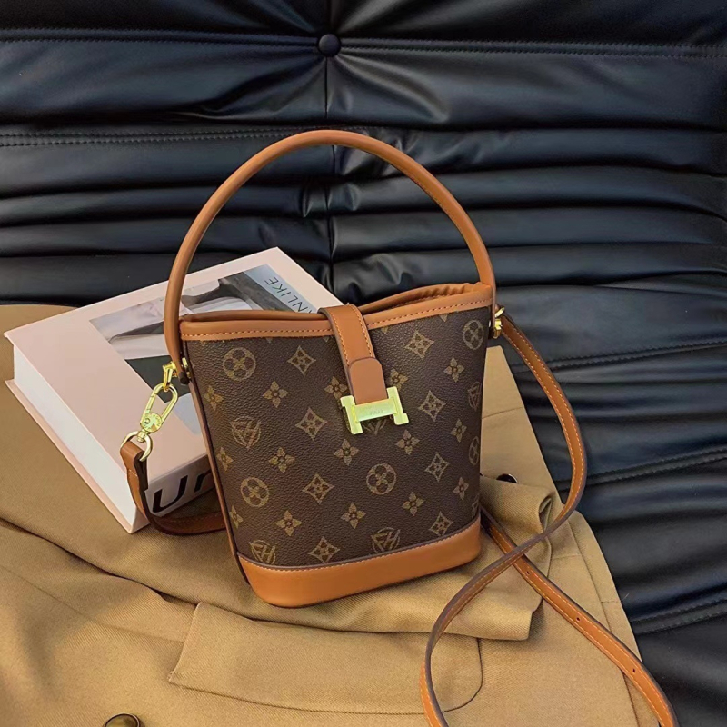 Louis Fanghua Ženska bucket torbica s teksturiranom PVC teksturom, 2024 nova casual torba za rame ili crossbody, srednja veličina