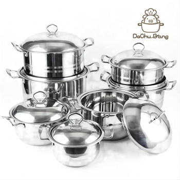 Set de vase din oțel inoxidabil, 10 piese, cu bază triplu-strat și oală de supă