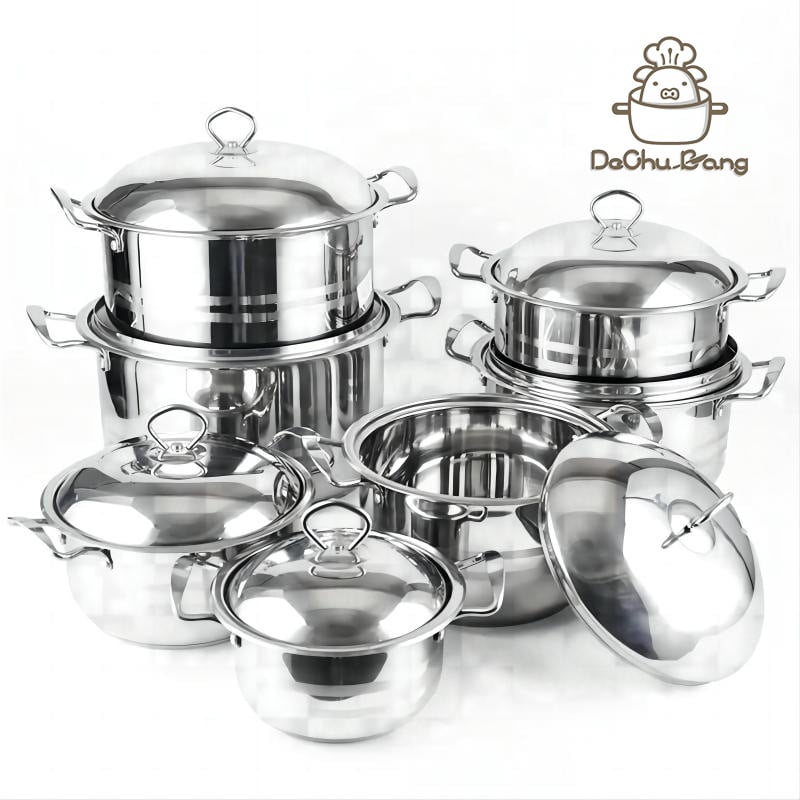 Set de vase din oțel inoxidabil, 10 piese, cu bază triplu-strat și oală de supă