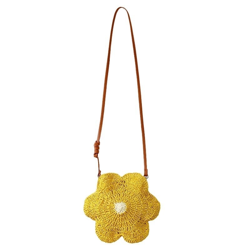 Slatka ručno pletena slamnata torba sa motivom suncokreta za ljeto, plažu i odmor, crossbody torba, ženska moda