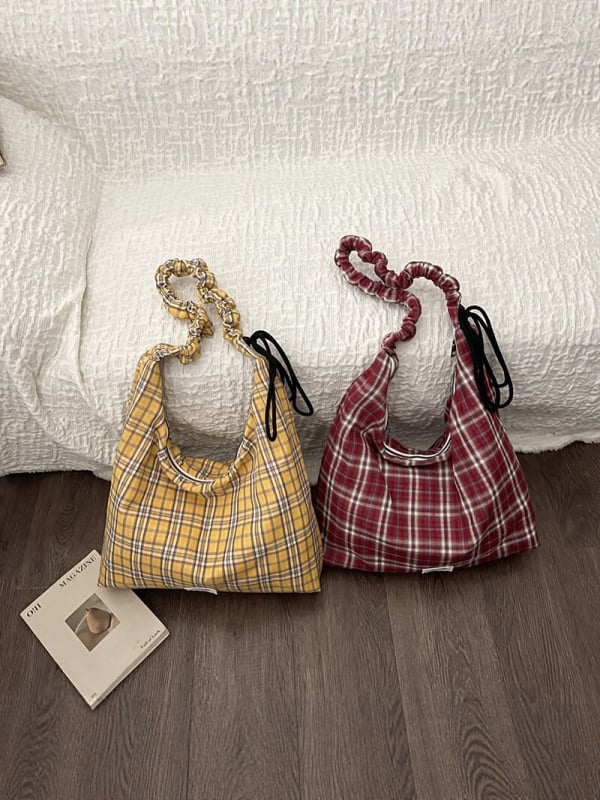 Ženska torbica za ramena u korejskom stilu s kariranim platnom, svestrana crossbody torba s velikim kapacitetom za svakodnevnu upotrebu