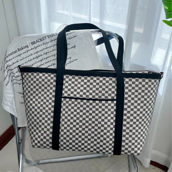 Ženska Fly-Knit torba s klasičnim crno-bijelim karom, elegantna i svestrana torba za rame