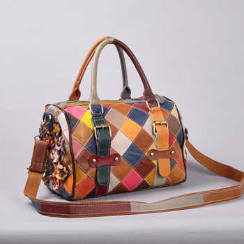 Ženska torbica od prave kože, europsko-američkog stila, retro višebojni cvjetni patchwork, ručno šivana, torba za rame i crossbody.