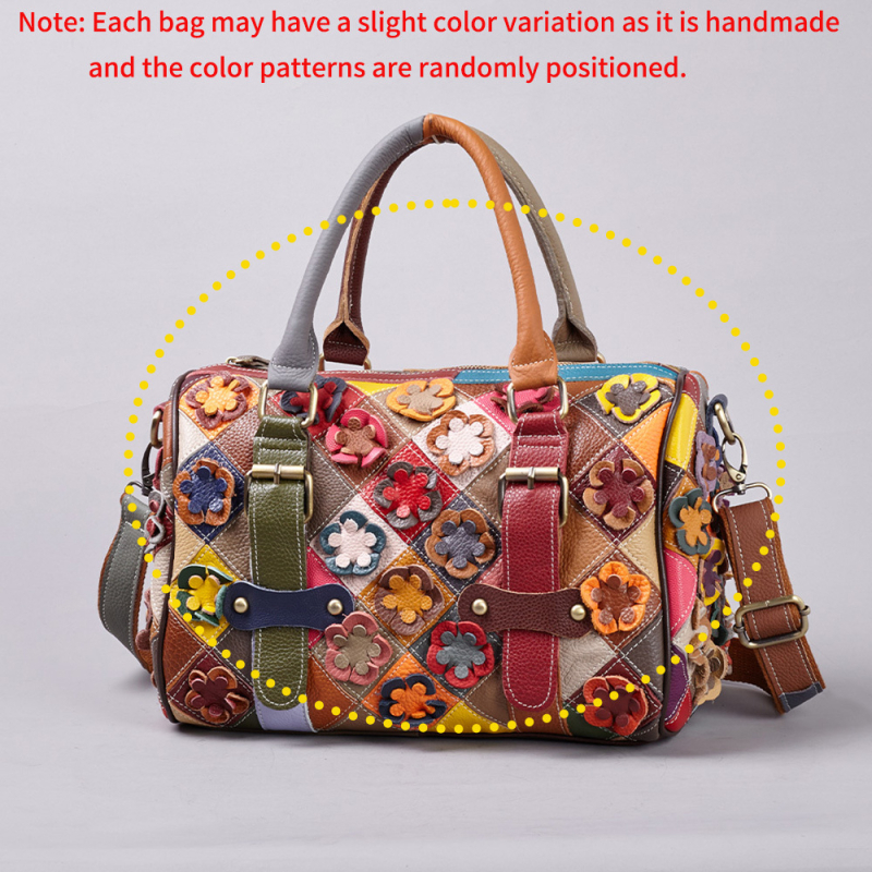 Ženska torbica od prave kože, europsko-američkog stila, retro višebojni cvjetni patchwork, ručno šivana, torba za rame i crossbody.