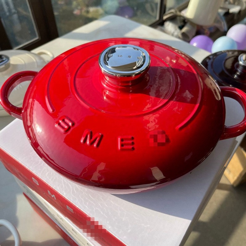 SM Smee EG Oală emailată pentru fructe de mare, vas din fontă pentru supe, 26 cm, 2.2 L
