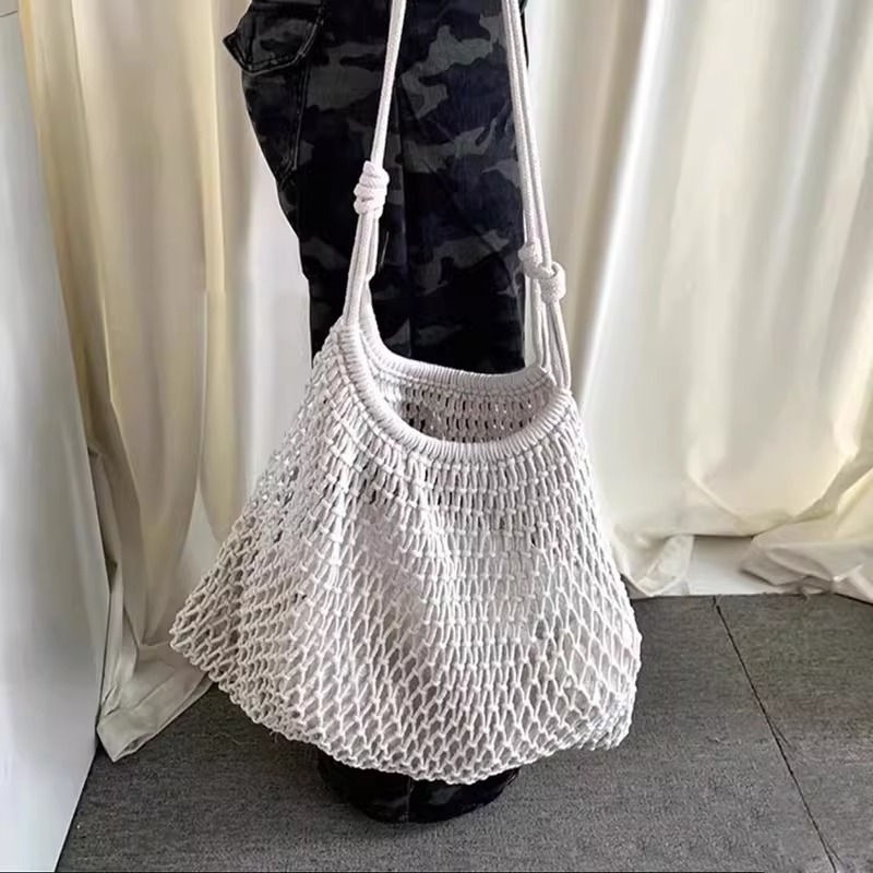 Pletene torba od pamukovog užeta, velika kapaciteta, ženska plažna torba, za nošenje preko ramena i crossbody stil