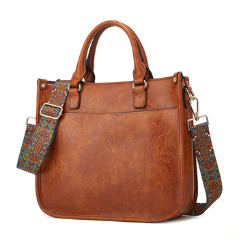Ženska vintage tote torba 2025 — europsko-američki retro stil, crossbody s širokom remenom, svakodnevna upotreba.
