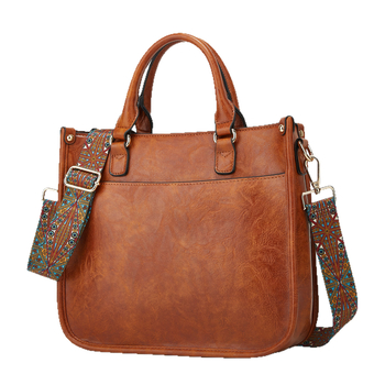 Ženska vintage tote torba 2025 — europsko-američki retro stil, crossbody s širokom remenom, svakodnevna upotreba.