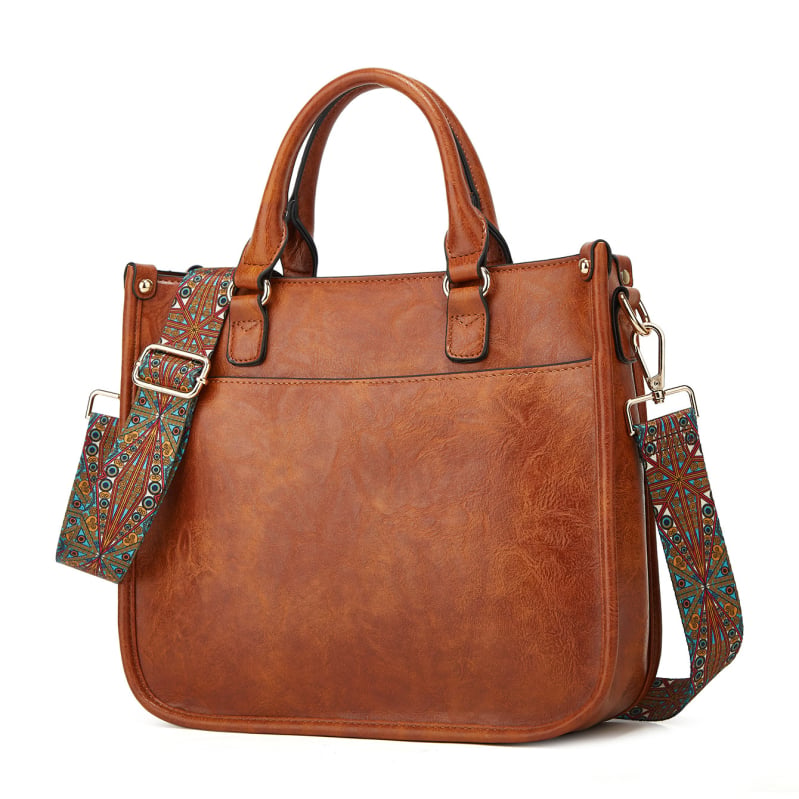 Ženska vintage tote torba 2025 — europsko-američki retro stil, crossbody s širokom remenom, svakodnevna upotreba.