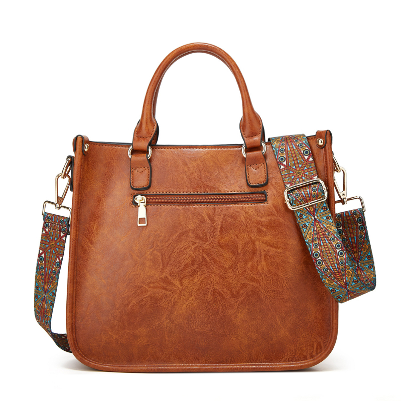 Ženska vintage tote torba 2025 — europsko-američki retro stil, crossbody s širokom remenom, svakodnevna upotreba.