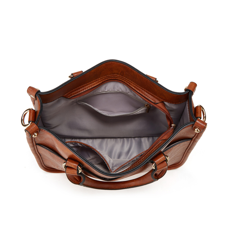 Ženska vintage tote torba 2025 — europsko-američki retro stil, crossbody s širokom remenom, svakodnevna upotreba.