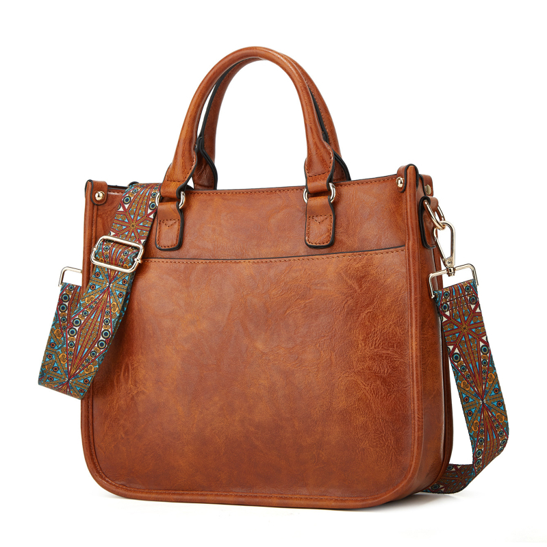 Ženska vintage tote torba 2025 — europsko-američki retro stil, crossbody s širokom remenom, svakodnevna upotreba.