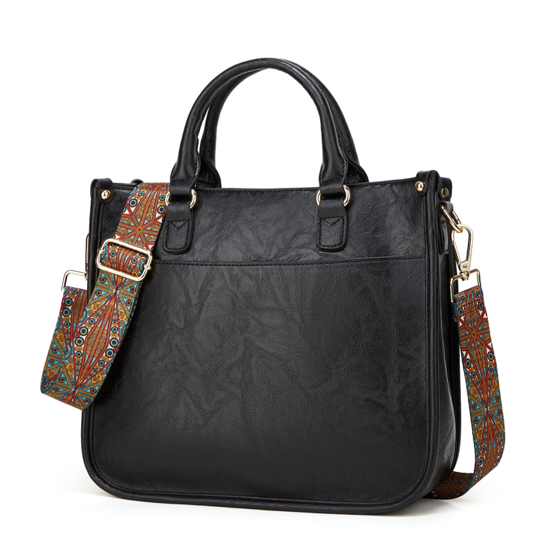 Ženska vintage tote torba 2025 — europsko-američki retro stil, crossbody s širokom remenom, svakodnevna upotreba.