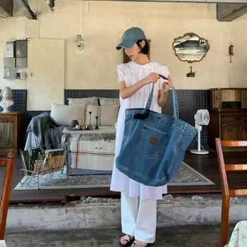 2025 nova retro denim baseball torba za rame - casual, jednostavan dizajn, velika kapaciteta, mekana gornja strana