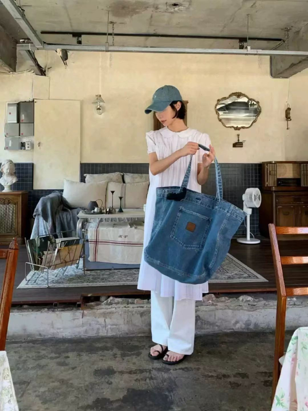 2025 nova retro denim baseball torba za rame - casual, jednostavan dizajn, velika kapaciteta, mekana gornja strana