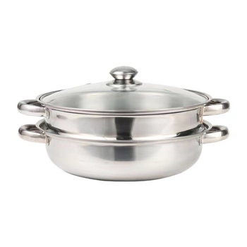 Oală de abur din oțel inoxidabil, două etaje, capac de sticlă, diametru 28 cm