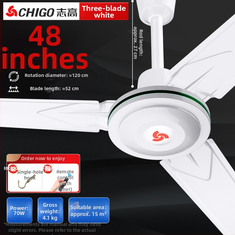 Chigo stropný ventilátor FC-30, vysoký výkon, 70W, 220V, diaľkové ovládanie, 3/5 lopatiek, pre domáce a priemyselné použitie, 50Hz