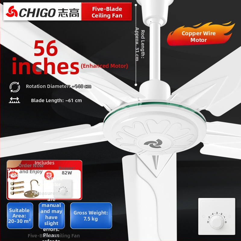 Chigo stropný ventilátor FC-30, vysoký výkon, 70W, 220V, diaľkové ovládanie, 3/5 lopatiek, pre domáce a priemyselné použitie, 50Hz