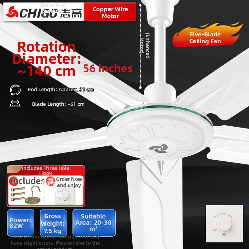 Chigo stropný ventilátor FC-30, vysoký výkon, 70W, 220V, diaľkové ovládanie, 3/5 lopatiek, pre domáce a priemyselné použitie, 50Hz