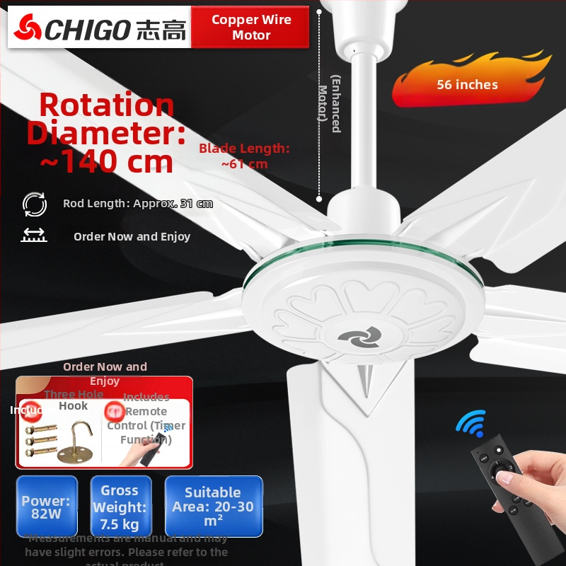 Chigo stropný ventilátor FC-30, vysoký výkon, 70W, 220V, diaľkové ovládanie, 3/5 lopatiek, pre domáce a priemyselné použitie, 50Hz