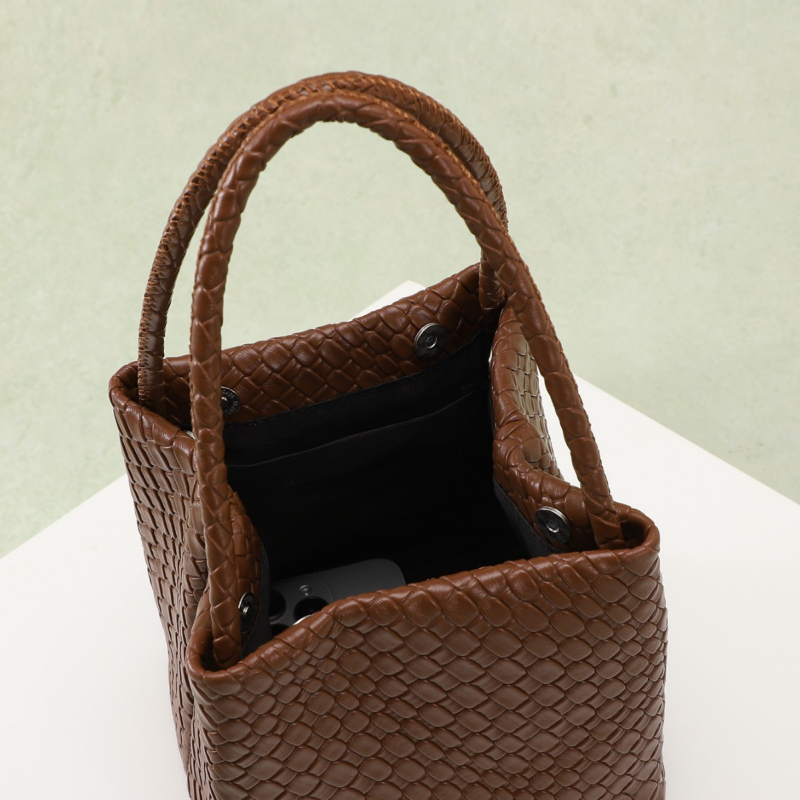 Ženska PU torbica s reljefnom teksturom pletene mreže, bucket stil, elegantna torbica za ruku