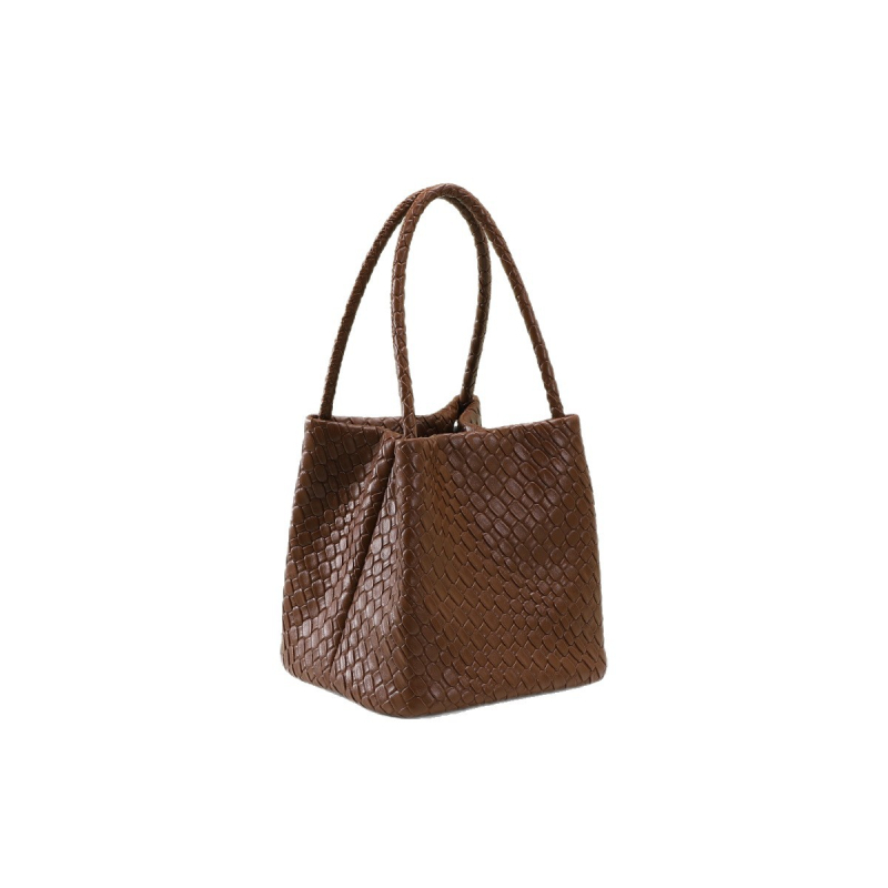 Ženska PU torbica s reljefnom teksturom pletene mreže, bucket stil, elegantna torbica za ruku