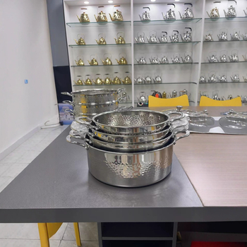 Oală de aburi din oțel inoxidabil, cu trei straturi și finisaj ciocănit, pentru uz casnic; potrivită pentru plita cu inducție și aragaz; oală de supă și aburi