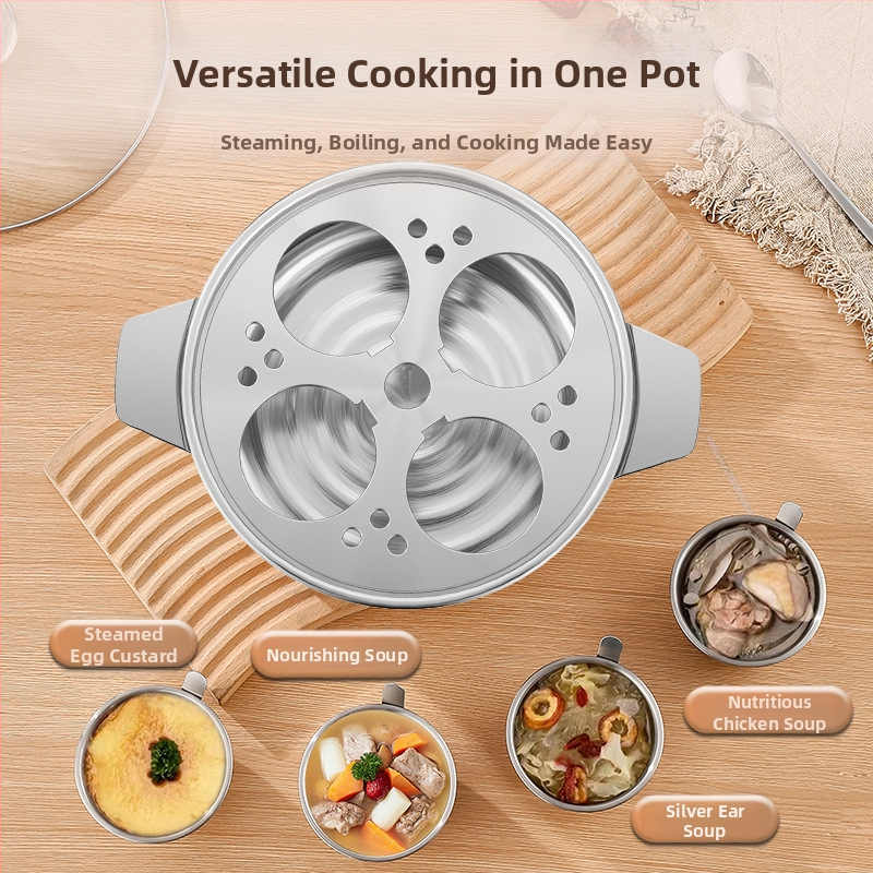 Oală de aburi din oțel inoxidabil alimentar, cu cupă de fierbere și inserție pentru abur, multifuncțională, cu două mânere