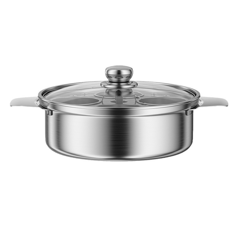Oală de aburi din oțel inoxidabil alimentar, cu cupă de fierbere și inserție pentru abur, multifuncțională, cu două mânere