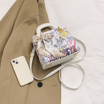 PU ženska torba s grafitima, mala veličina, crossbody, ulični stil, inspirirana princezom Dianom, torba s šalom