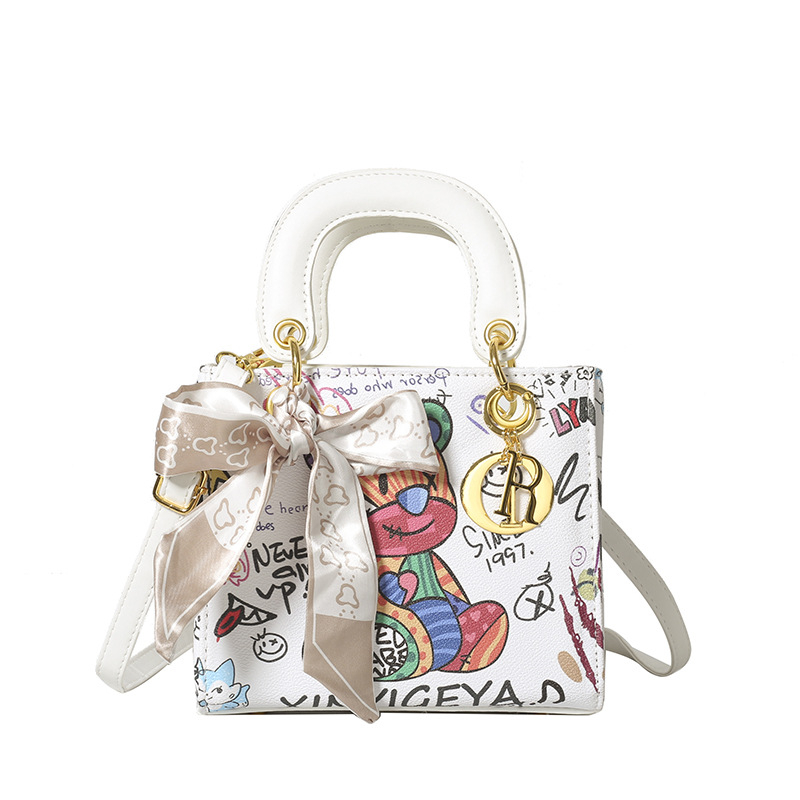 PU ženska torba s grafitima, mala veličina, crossbody, ulični stil, inspirirana princezom Dianom, torba s šalom