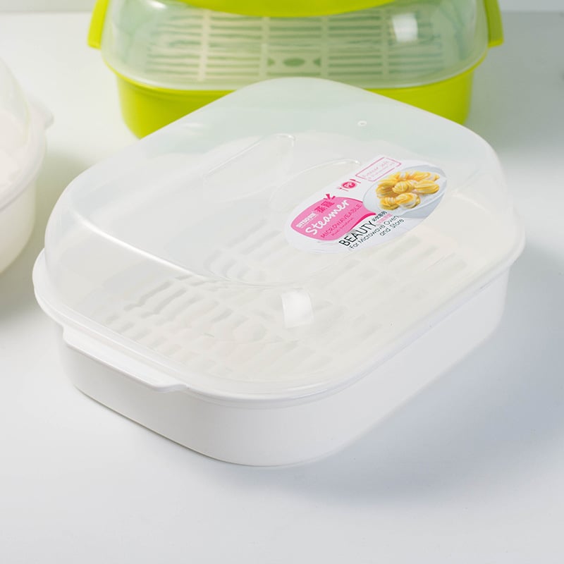 Cutie de aburi pentru microunde cu capac, inserție din plastic, capacitate mare, de calitate alimentară, rezistentă la temperaturi înalte