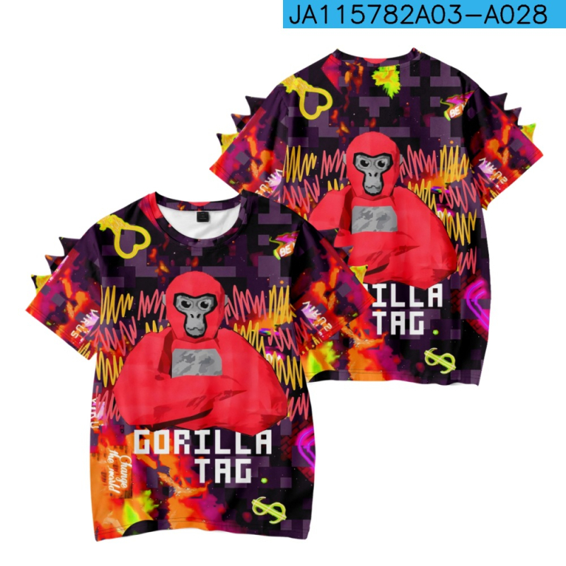 Gorilla Tag gyerekeknek rövid ujjú póló, dinoszaurusz minta, poliészter