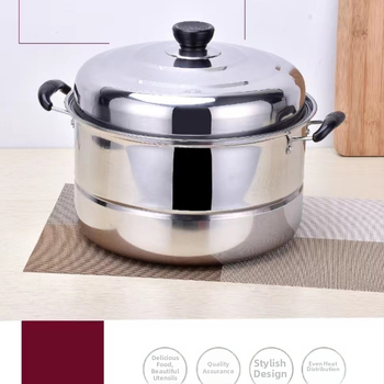 Vas abur dublu nivel, din oțel inoxidabil alimentar, pentru supe, utilizare casnică, compatibil cu gătitul pe gaz și inducție.