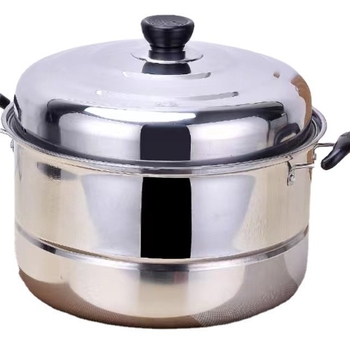 Vas abur dublu nivel, din oțel inoxidabil alimentar, pentru supe, utilizare casnică, compatibil cu gătitul pe gaz și inducție.
