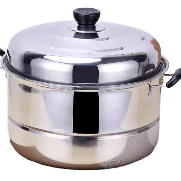 Vas abur dublu nivel, din oțel inoxidabil alimentar, pentru supe, utilizare casnică, compatibil cu gătitul pe gaz și inducție.