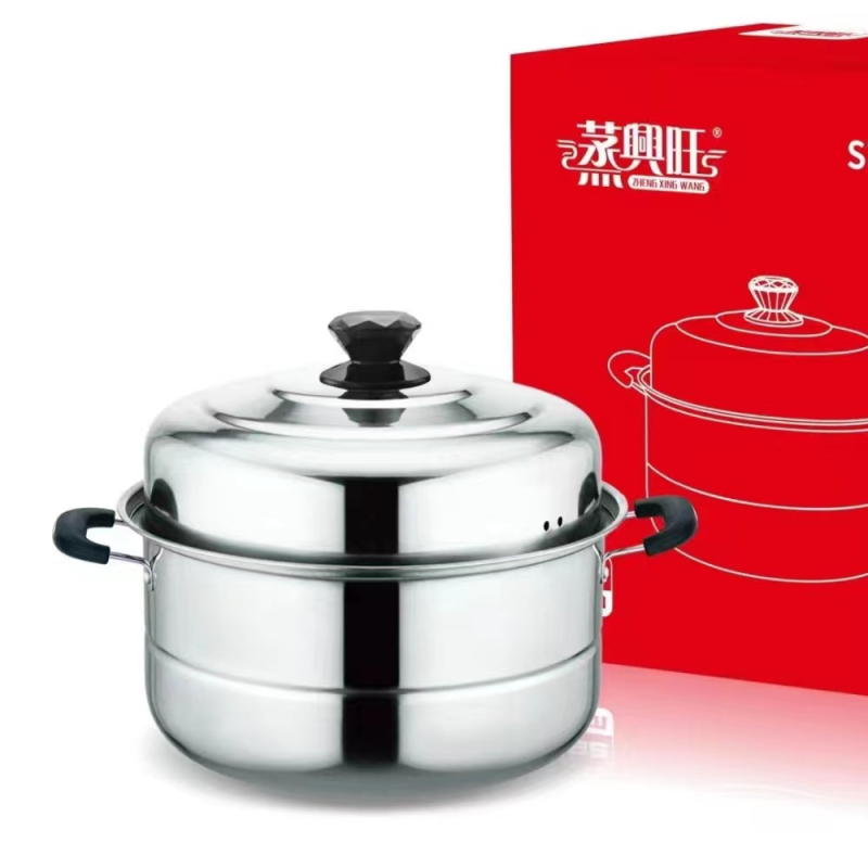 Vas abur dublu nivel, din oțel inoxidabil alimentar, pentru supe, utilizare casnică, compatibil cu gătitul pe gaz și inducție.