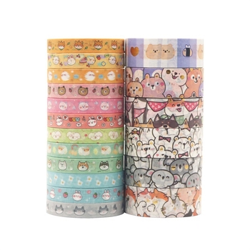 18 role de bandă cu modele de animale pentru jurnal și stickere decorative DIY
