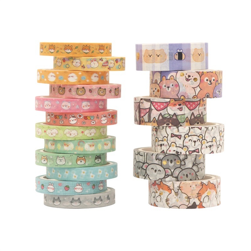 18 role de bandă cu modele de animale pentru jurnal și stickere decorative DIY