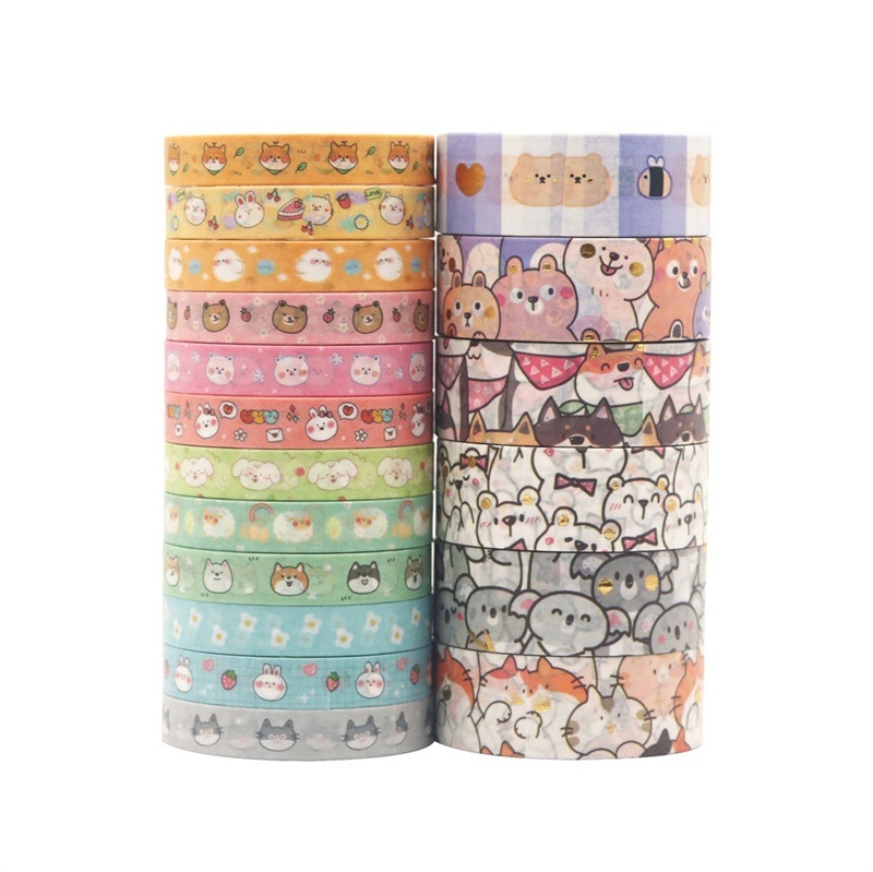 18 role de bandă cu modele de animale pentru jurnal și stickere decorative DIY