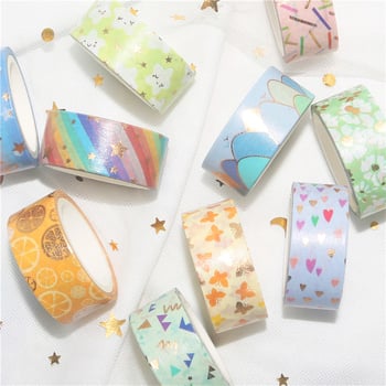 Set de bandă Washi pentru planner DIY – 12 rolete, culori de bomboane cu folie de aur